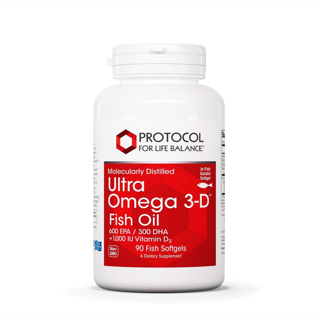 PROTOCOLO PARA LA VIDA BALANCE Ultra Omega 3-D - 600mg EPA, 300mg DHA &amp; 1.000 UI Vitamina D3 - Aceite de pescado para el soporte cerebral - EPA DHA Omega Suplemento - No GMO &amp; Halal - 90 Softgels