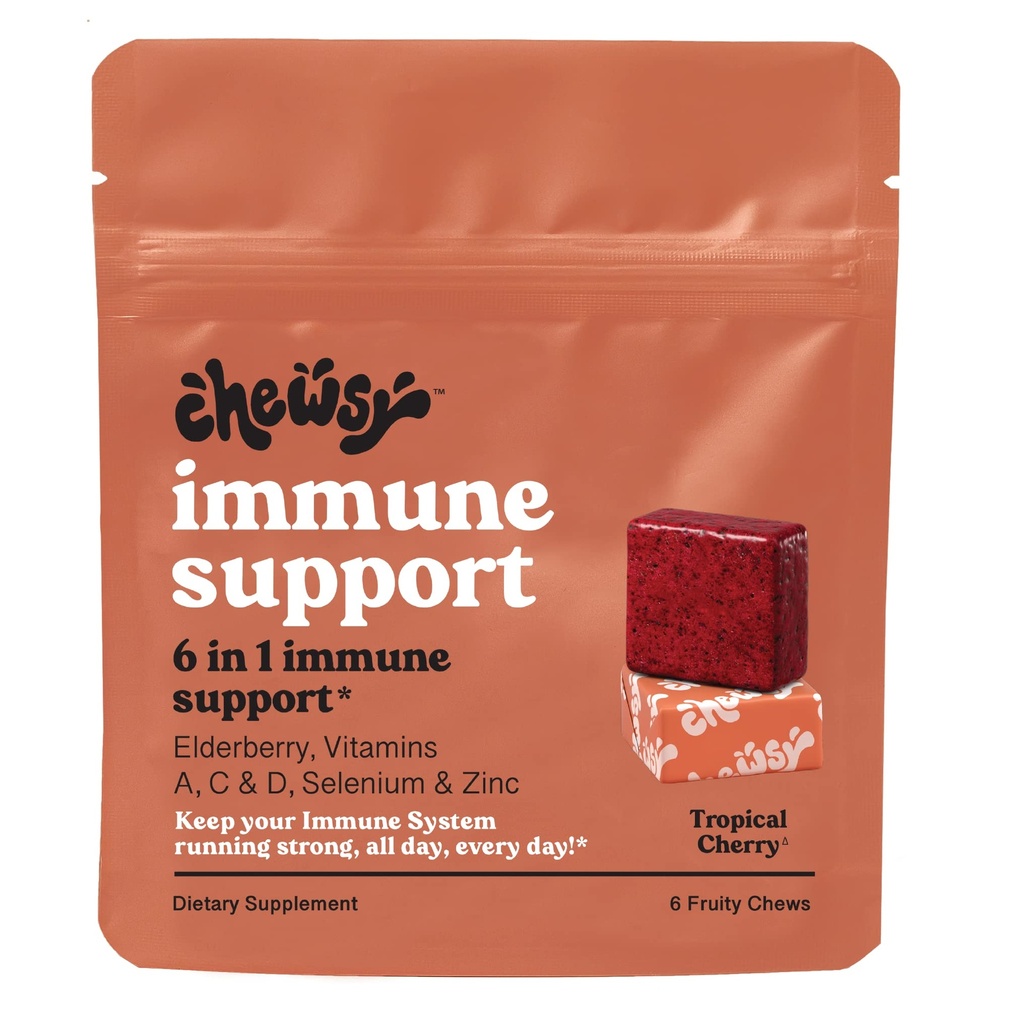 Chewsy - 6-in-1 Immune Support Fruity Chews with Elderberry - Vitamina C, A y D, Zinc y Selenium - Afilado individualmente - 6-Day Supply