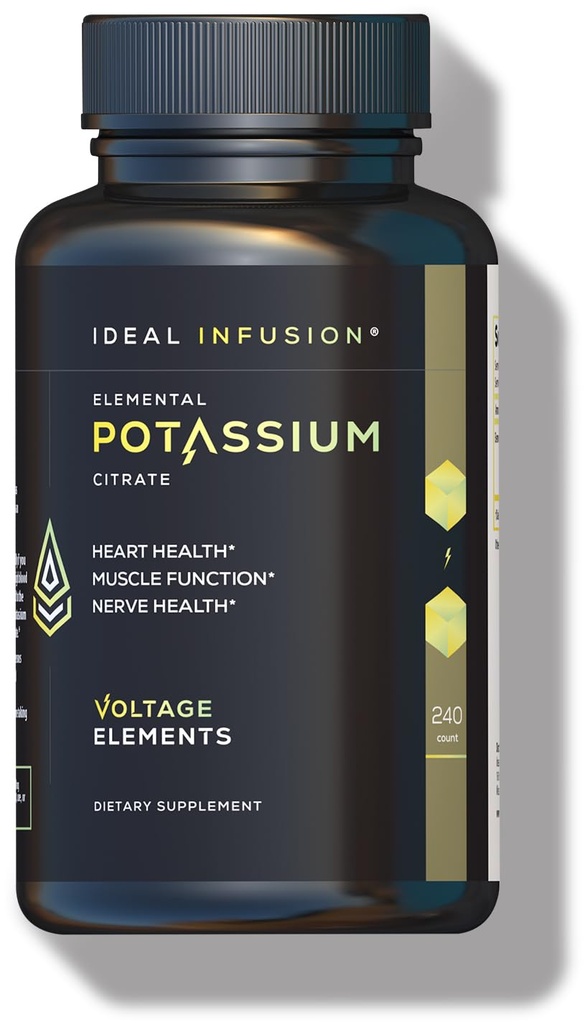 Elementos de tensión Citrato de potasio 1430mg - Salud del riñón del corazón, equilibrio electrolito, función nerviosa - potasio elemental 500mg (240 cápsulas) Vegan