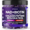 NAD+, Resveratrol, Berberine, " Biotin Anti-Aging Gummy - Hair, Skin, Nails " Joint Supplement - Collagen Peptides, Keratin, Zinc, Vitamin K2 " D3 Gummies -Regeneración- No-GMO - Made in USA 60 Conde