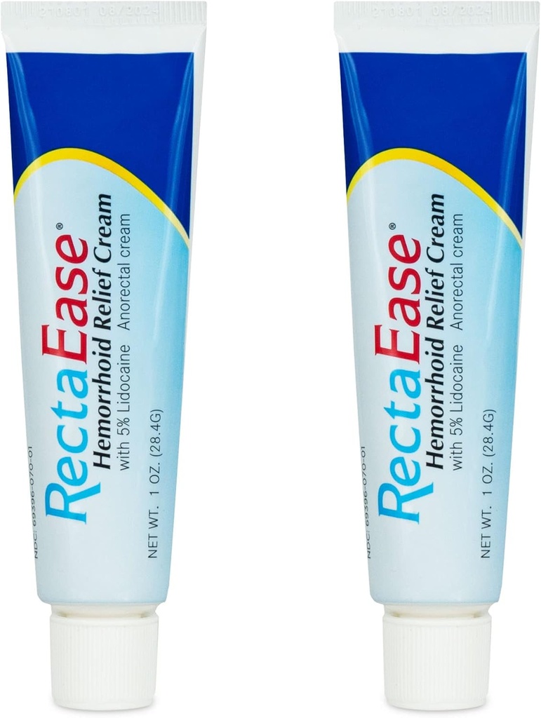 (2 Pack) 5% Lidocaína Hemorrhoid Relief Cream 1 oz Tube, Crema Anorrectal, Relieve de Numeración Rápida, Tratamiento de Hemorroides de Itch y Quema