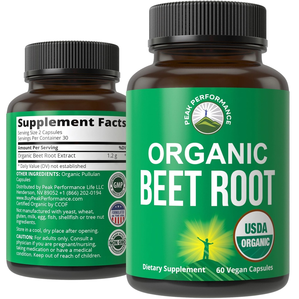 USDA Organic Beet Root Vegan Capsules. Beets Juice Powder Super Food Pills 1200 mg. Nitric Oxide Energy Boosting Beetroot Extract Capsules. Suplemento de Apoyo Polifenol para Mujeres y Hombres