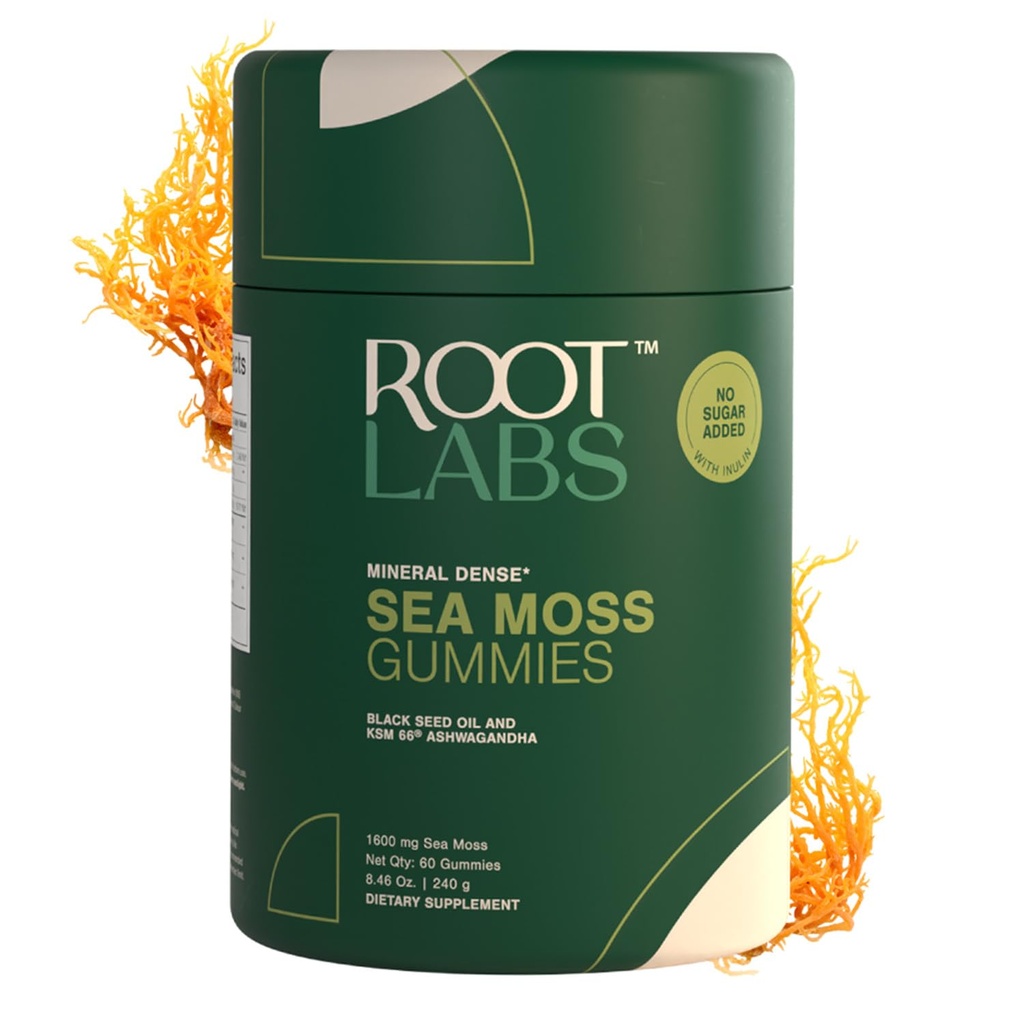 Mar Moss Gummies I 92+ Minerals I Black Seed Oil I KSM 66 Ashwagandha I Lab Tested I No Añadido Sugar Silencio para Hombres, Mujeres I Non-GMO I 100% Natural &amp; Orgánico I 1600 mg I 60 Gummy