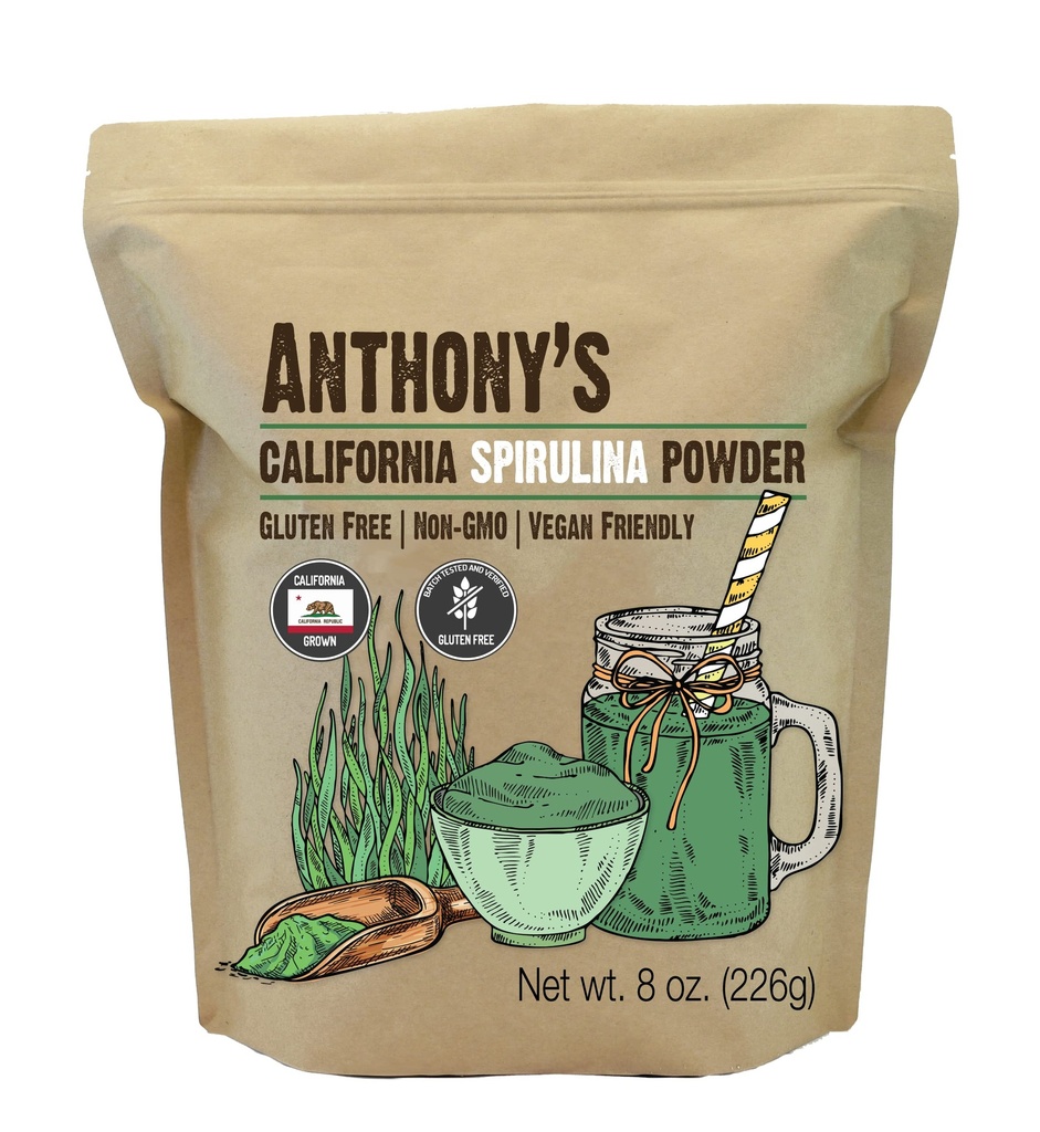 Anthony's California Spirulina Powder, 8 oz, Producto de EE.UU., Gluten Free, Non GMO