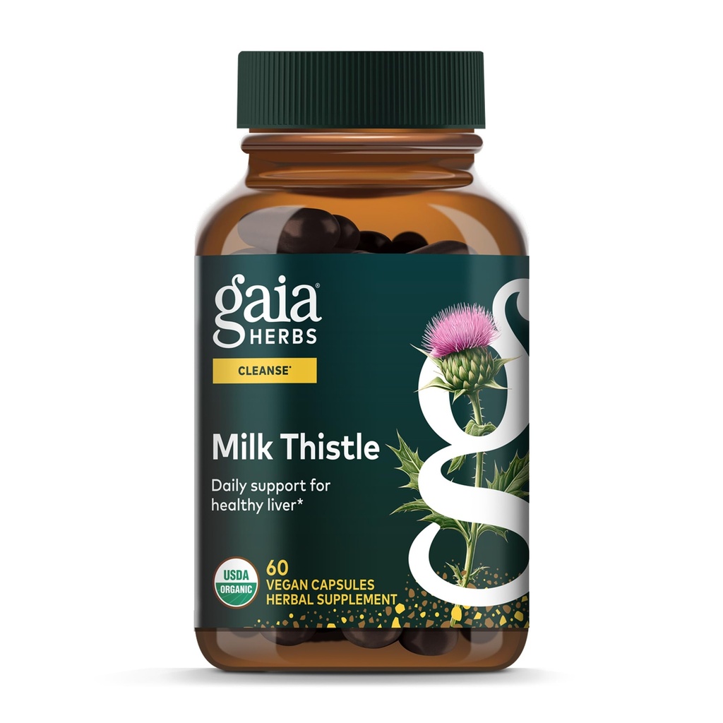 Gaia Herbs Milk Thistle - Suplemento de hígado &amp; Cleanse Support for Helping to Maintain Healthy Liver Function* - 60 cápsulas veganos (20 servidos)