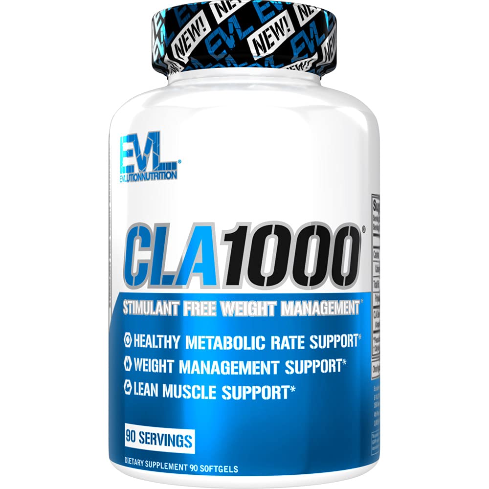 Evlution Conjugated Linoleic Acid CLA Suplemento Nutrición Lean Muscle Mass Builder & Fat Burner for Hombres and Women - Stimulant-Free Safflower Based CLA 1000mg Blend Por Serving (90 Servings)
