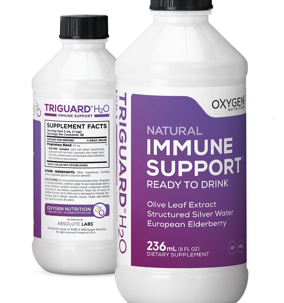 Triguard Plus Colloidal Silver Water, Sambucus Elderberry Extract &amp; Olive Leaf Extract, 3-in-1 Liquid Immune Support Listo para beber ← Powerful Immune System Booster ← Great Taste - 8oz, Made in USA