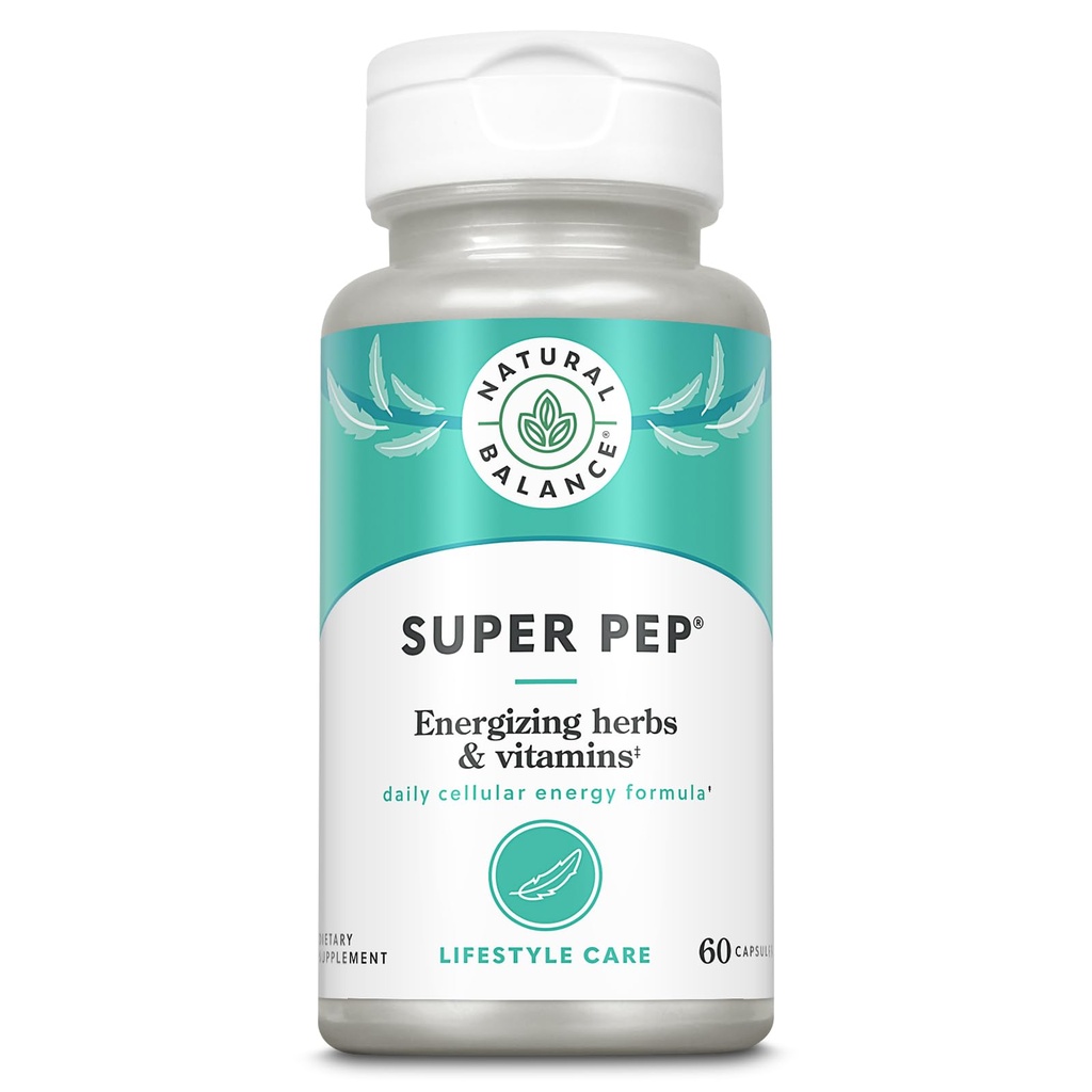 Natural Balance Super Pep ← Todo el día Herbal Energy Suplemento Silencioso con Eleuthero, Kola Nut, Gotu Kola, B-Vitamins " Chromium peru 60 Capsules, 30 Servimientos