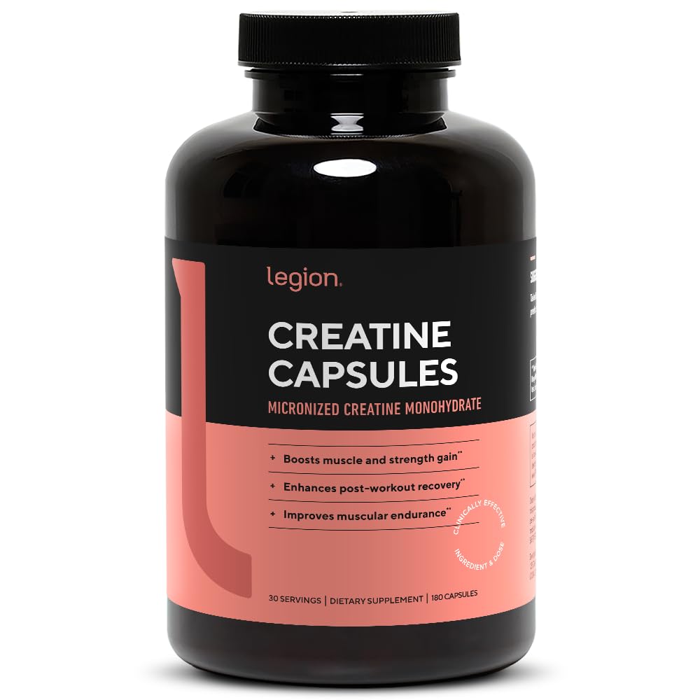 LEGION Micronized Creatine Monohydrate Suplemento - Clean Creatine Powder for Muscle Gain ' Post Workout Recovery - Micronized Creatine Supplement for Maximum Absorption (30 Servings, Capsule)