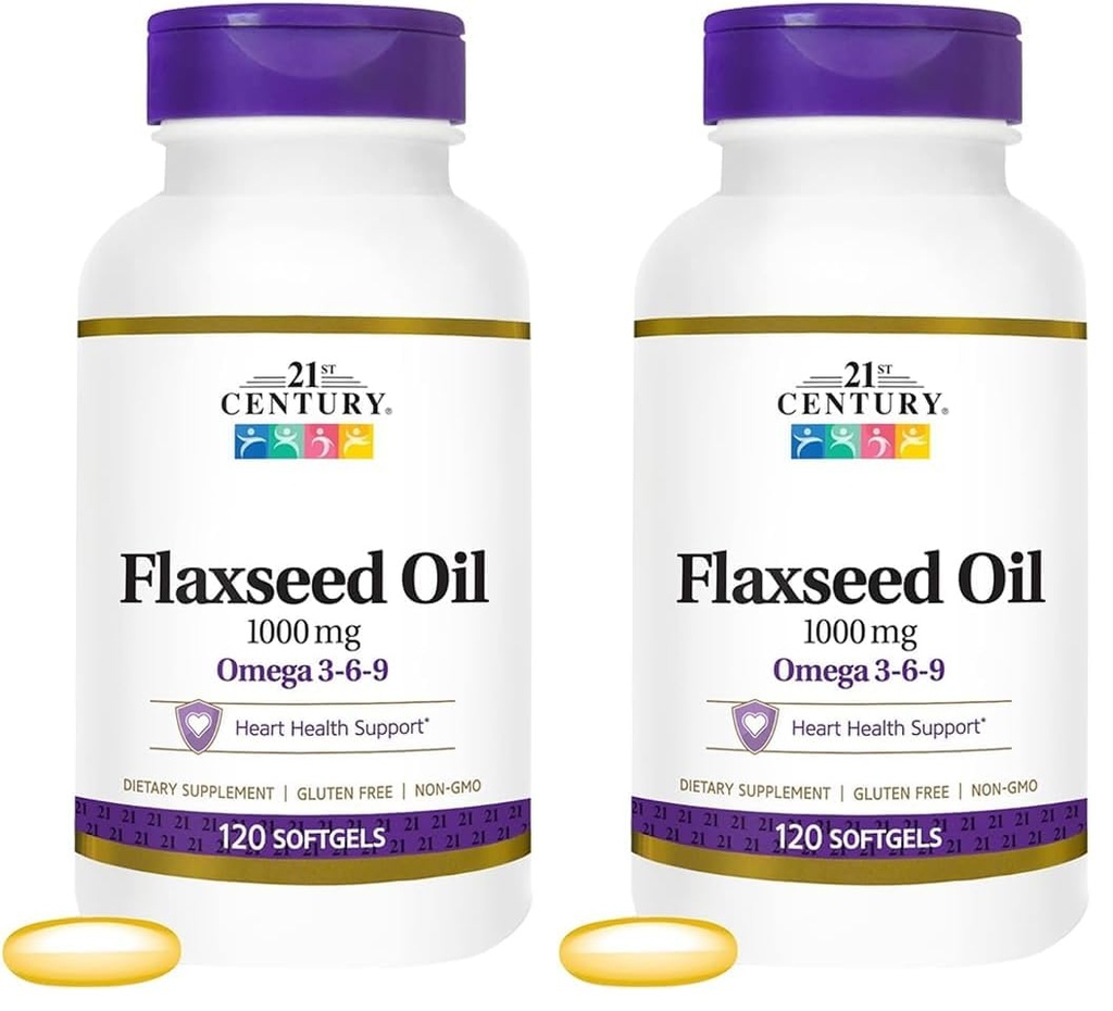 21th Century Flaxseed Oil 1000 Mg Softgels, 120-Count (22871) (Pack of 2)