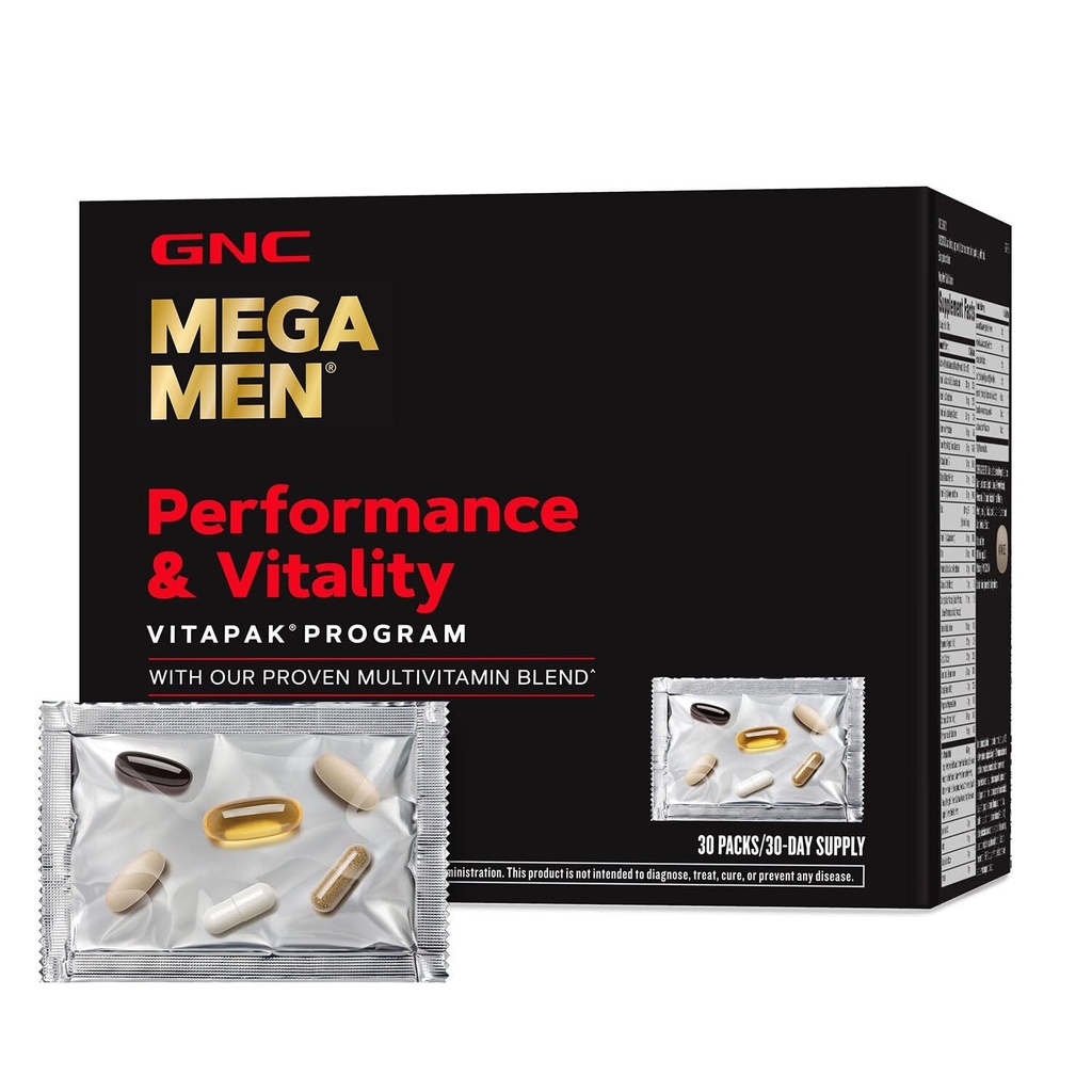 GNC Mega Men Performance and Vitality Vitapak Program, Convenient Complete Nutrition, 5 Productos en 1 paquete, Circulación, Flujo de Sangre, Salud Prostata, Función Sexual, Horny Goat Weed, 30 Packs