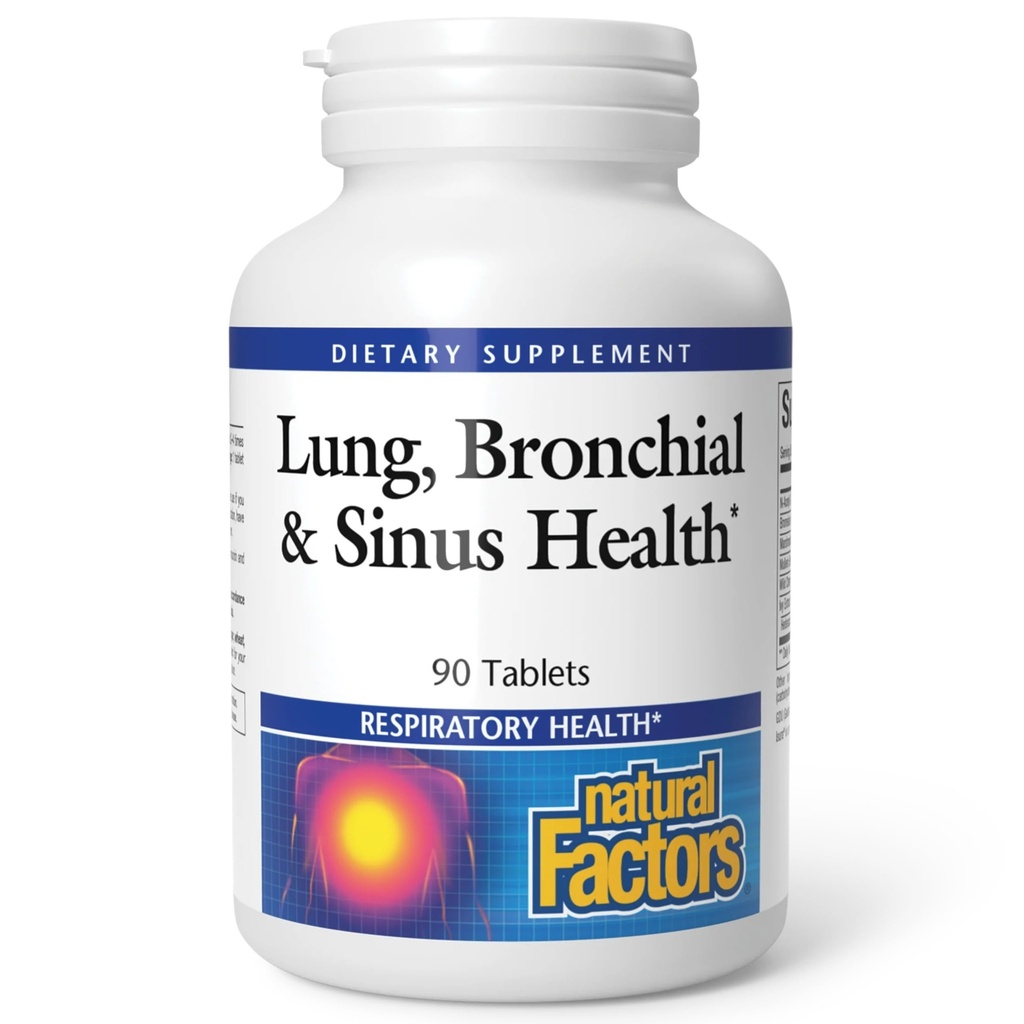 Factores naturales Pulmón, Bronchial " Sinus Health Supplement - Supports Lung " Sinus Health - Supports Healthy Lung Tissue " Mucus Consistency - 90 Tablets (90 Servings)