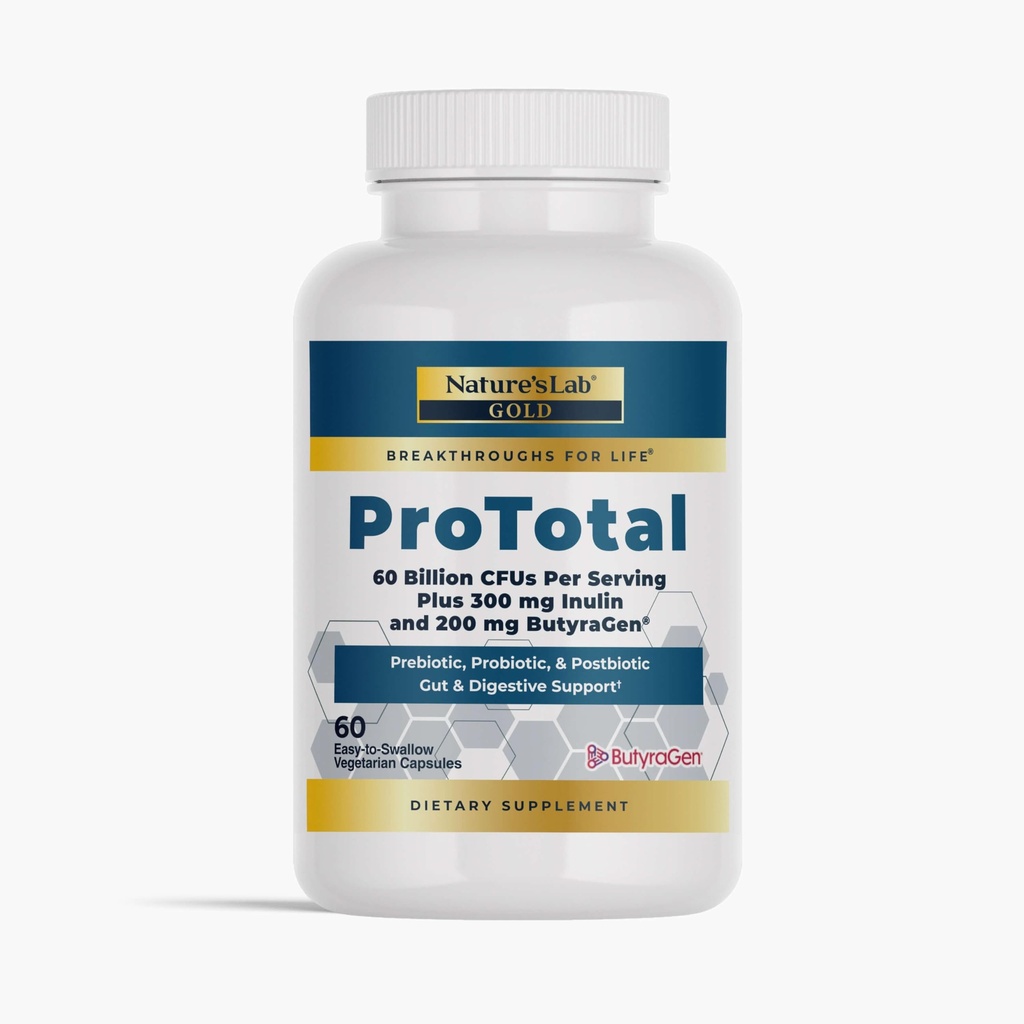 Lab Gold ProTotal - 60 Billion CFU Probiótico, Prebiótico, Postbiótico, Sinbiótico - con Butyragen (Direct Butyrate Generator) 60 Ct