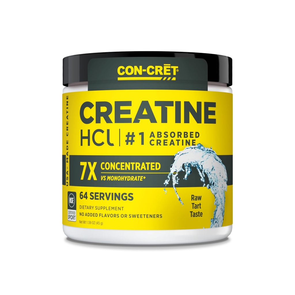 CON-CRET Creatine HCl Powder ← Muscle, Cognitive, Cellular Energy Support Silencio No Bloating or Cramps Silencio USA Made &amp; NSF Certified ← Unflavored (64 Serving)