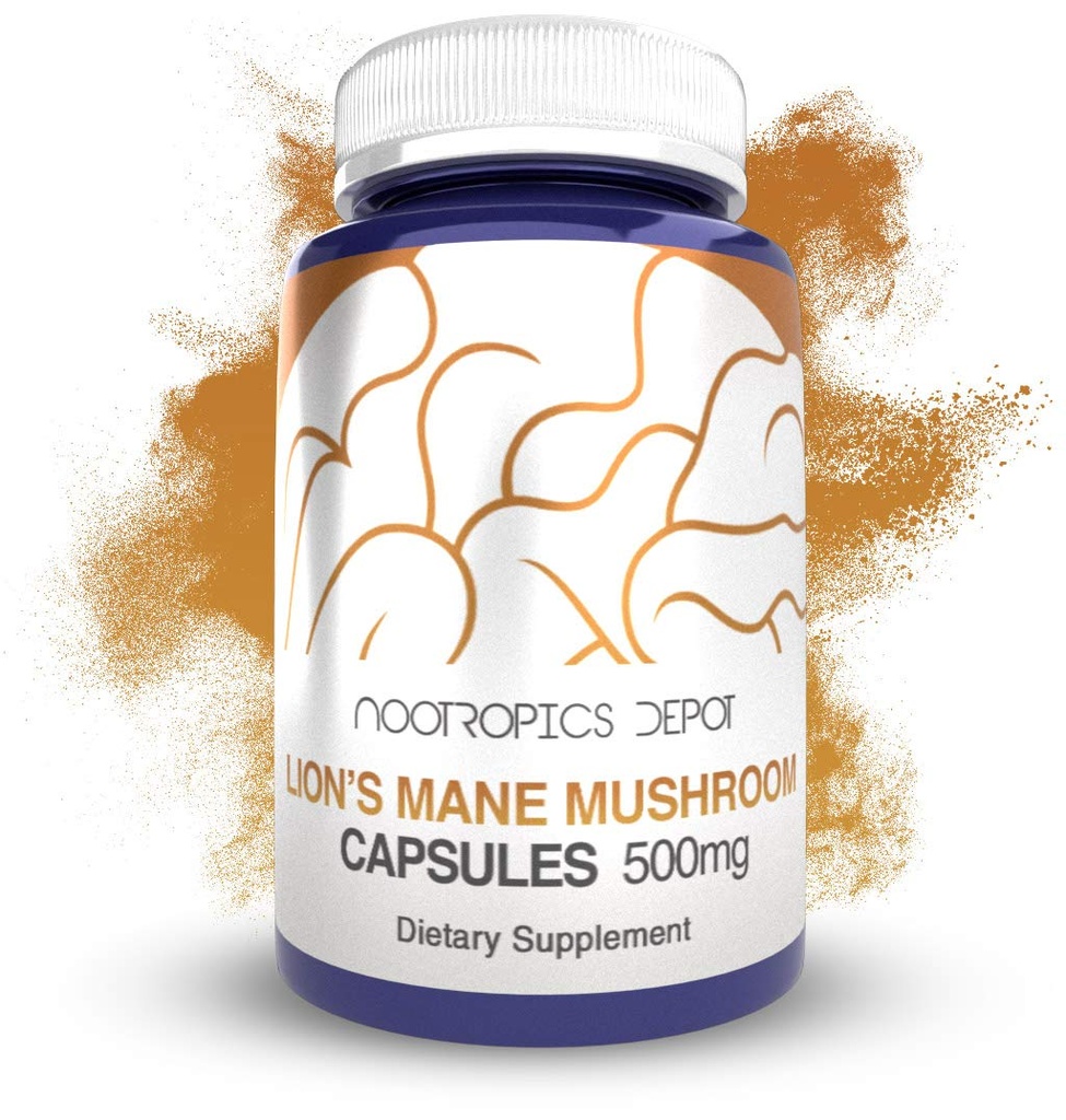 Nootropics Depot Lions Mane Mushroom Capsules ← 500mg TEN 60 Conde Silencio Hericium erinaceus TEN TODO EL AFECTO DE AFECTOS Extracto ANTERIOR Salud cerebral Suplemento ANTE Neuroprotective + Boost Mood