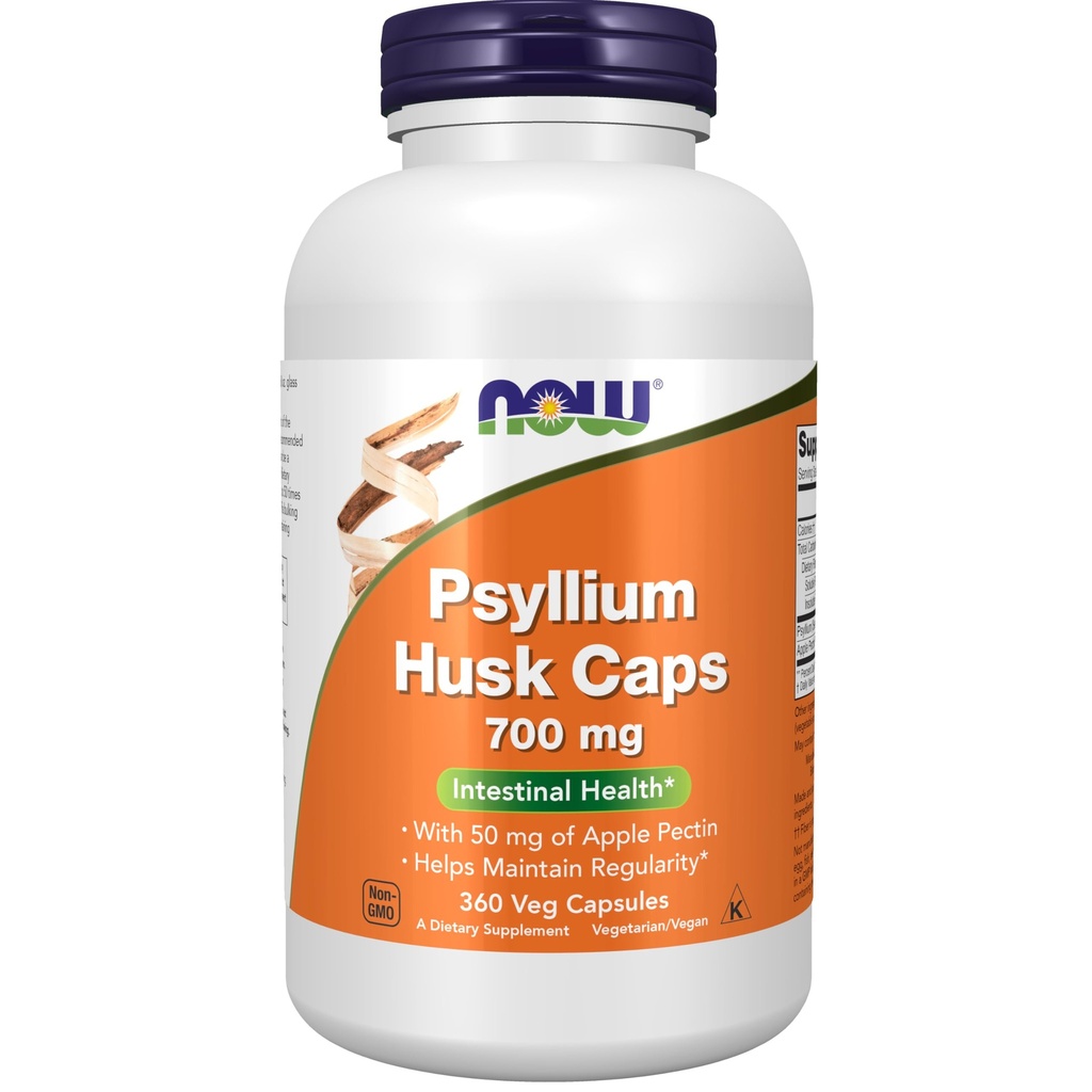 AHORA Alimentos Suplementos, Psyllium Husk Caps 700 mg con 50 mg de Apple Pectin, Salud Intestinal*, 360 cápsulas Veg