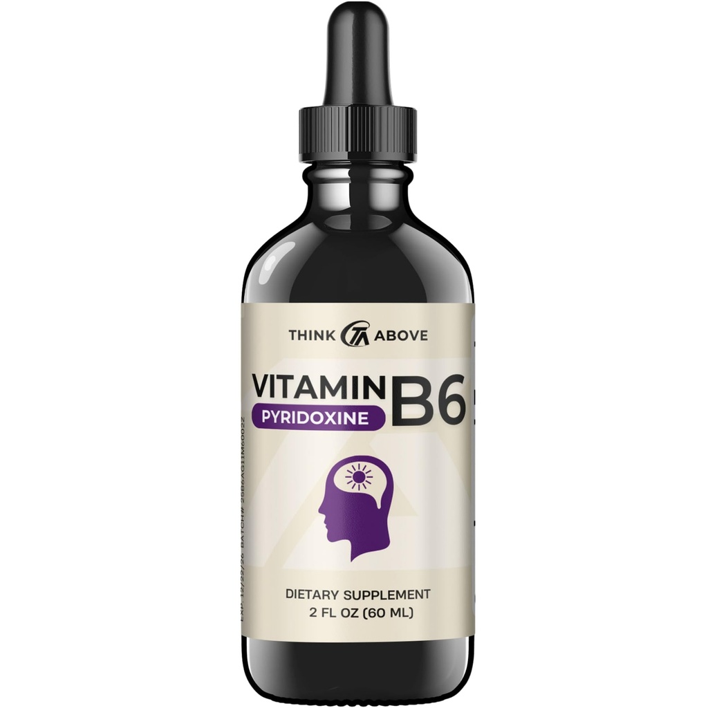 Vitamina B6 Liquid Drops - Pyridoxine hcl - Fast Absorbing - Soporte Función cerebral, sistema inmunológico, sistema nervioso y mood - 17 mg 1000% DV - Filler Free - 30 Day Supply - (2 oz) Para adultos