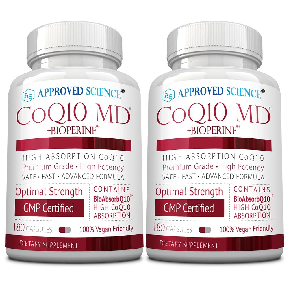 Aprobado Science® CoQ10 MD - Extra Strength 300mg CoQ10 puro con BioPerine® para la absorción más rápida - Soporte óptimo - 6 meses de suministro