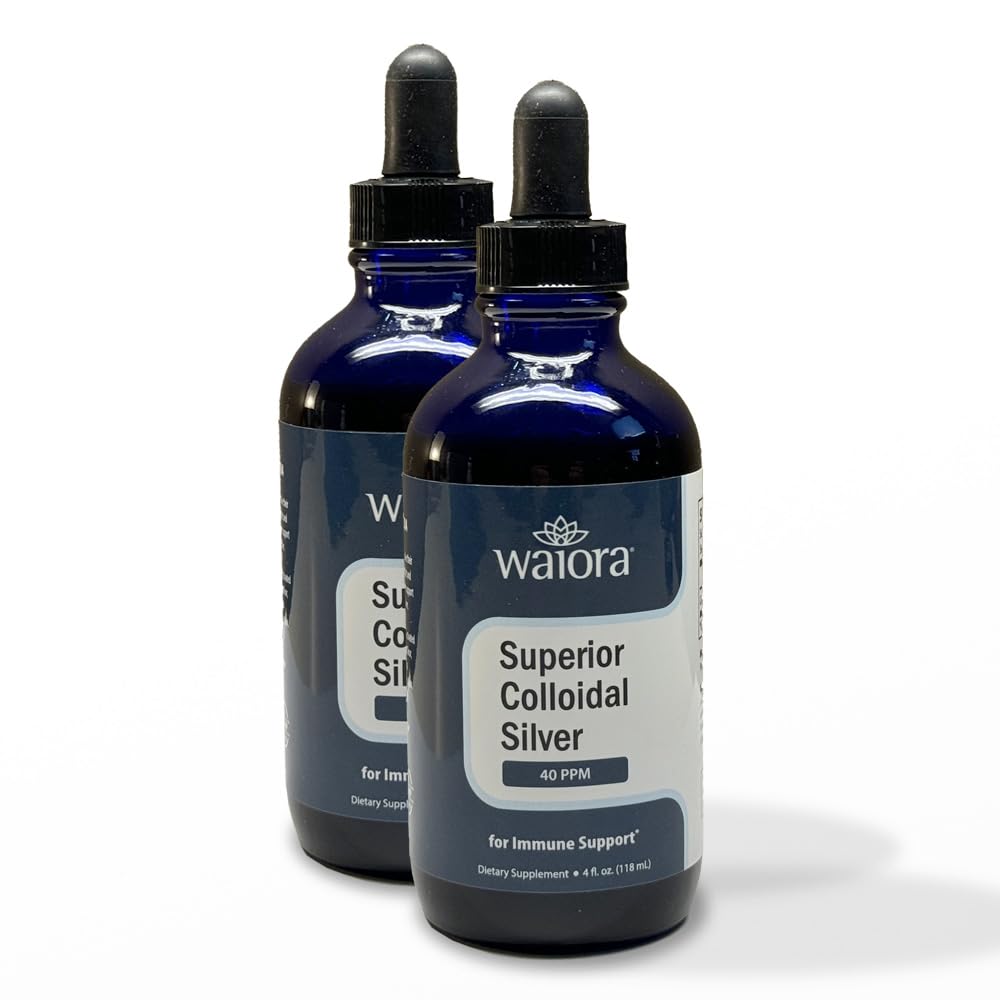 Superior Colloidal Silver, Waiora, Suplemento Mineral Líquido, 40 PPM, para Immune Support, Blue Glass Bottle with Dropper (2 bott/44 serv.)