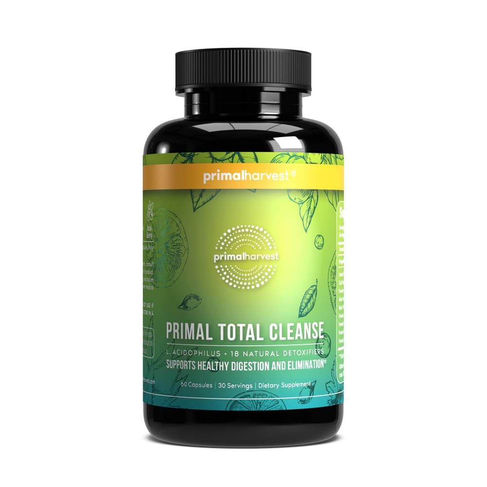 Primal Harvest Full Body Detox Cleanse, Liver,Kidney,Gut,Bowel,Intestinal, " Stomach Cleanse, 60 Count Bottle