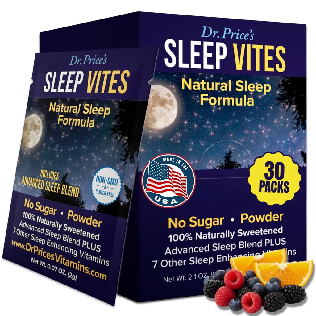 Dr. Price's Vitamins Natural Sleep Aid - Suplemento de sueño - Melatonina para dormir - 30 Packets - Sleep Aids Adultos, Tryptophan, Calming Magnesium Powder, Non Drowsy Sleep Support