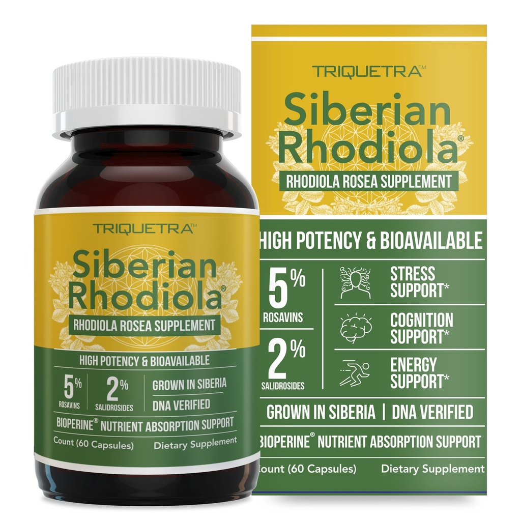Max Strength Siberian Rhodiola®: Rhodiola Rosea 5% Rosavins, 2% Salidroside &amp; BioPerine® for Enhanced Absorption – Ayuda a apoyar el estrés, la energía y el foco* – Crecido en Siberia, ADN Verificado (60 cápsulas)