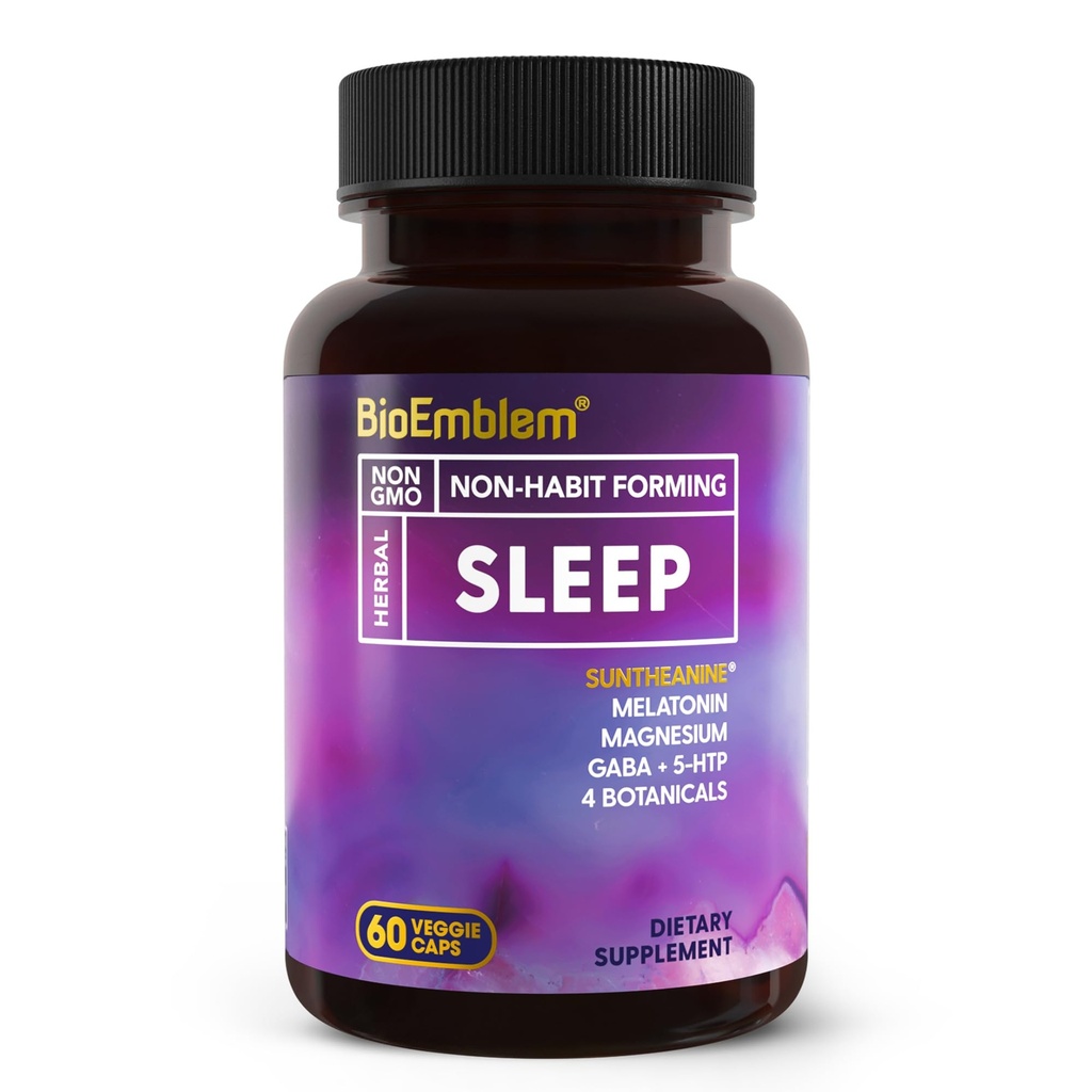 BioEmblem Natural Sleep Aid for Adults with Melatonin, Valerian Root, Suntheanine &amp; More peru Healthy Sleep Supplement ← Herbal Sleeping Pills ← 60 Capsules