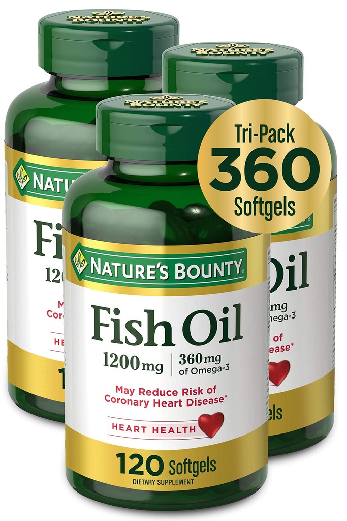 Aceite de pescado abundante de la naturaleza, 1200 mg, 360 mg de Omega-3, 120 (3 Pack , 360 Total) Softgels 120 Softgels