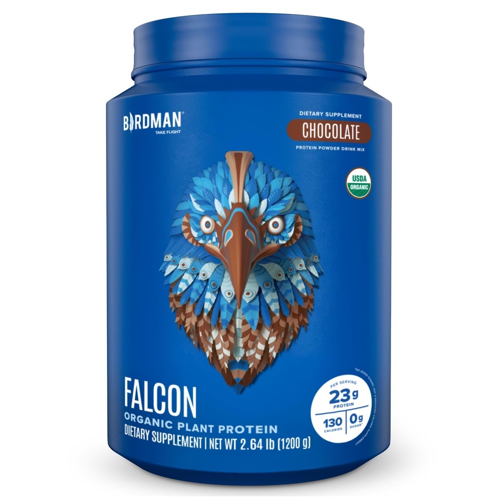 BIRDMAN Falcon Vegan Protein Powder Orgánico, Stevia & Sugar Gratis, Proteína basada en plantas, Bajo Carb, Dairy Gratis, Keto, Proteína no Whey, Probiótico, Pea Protein ← Chocolate Flavor - 37 Serviciones - 2.64lb