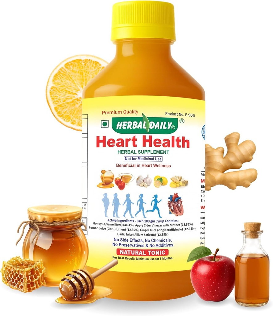 Salud del corazón 400 ml Suplemento dietético - Apoya el bienestar del corazón y disminuye el colesterol - Apple vinagre de sidra (ACV), jugo de ajo, jengibre, limón y miel - 1 botella