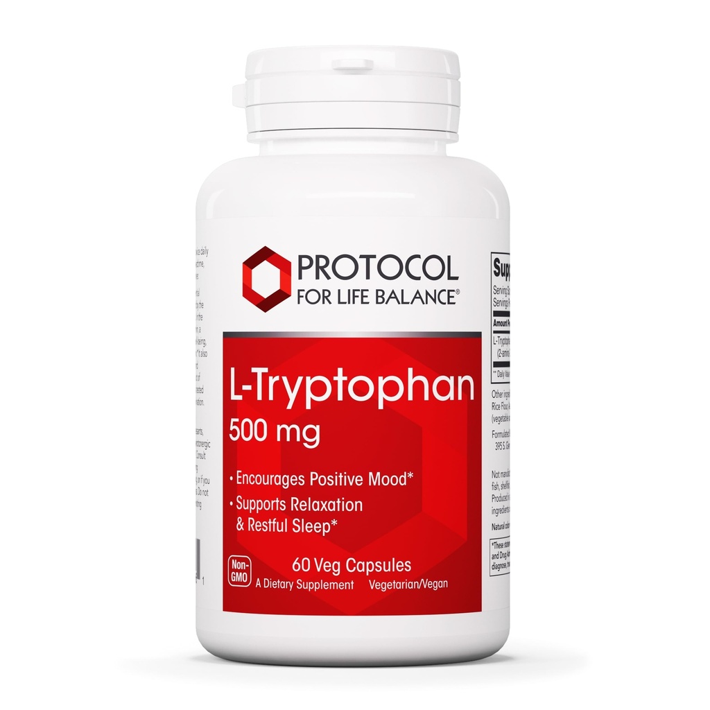 PROTOCOLO PARA LA VIDA BALANCE L-Tryptophan 500mg - Stress Relief and Relaxation - 60 Veg Caps