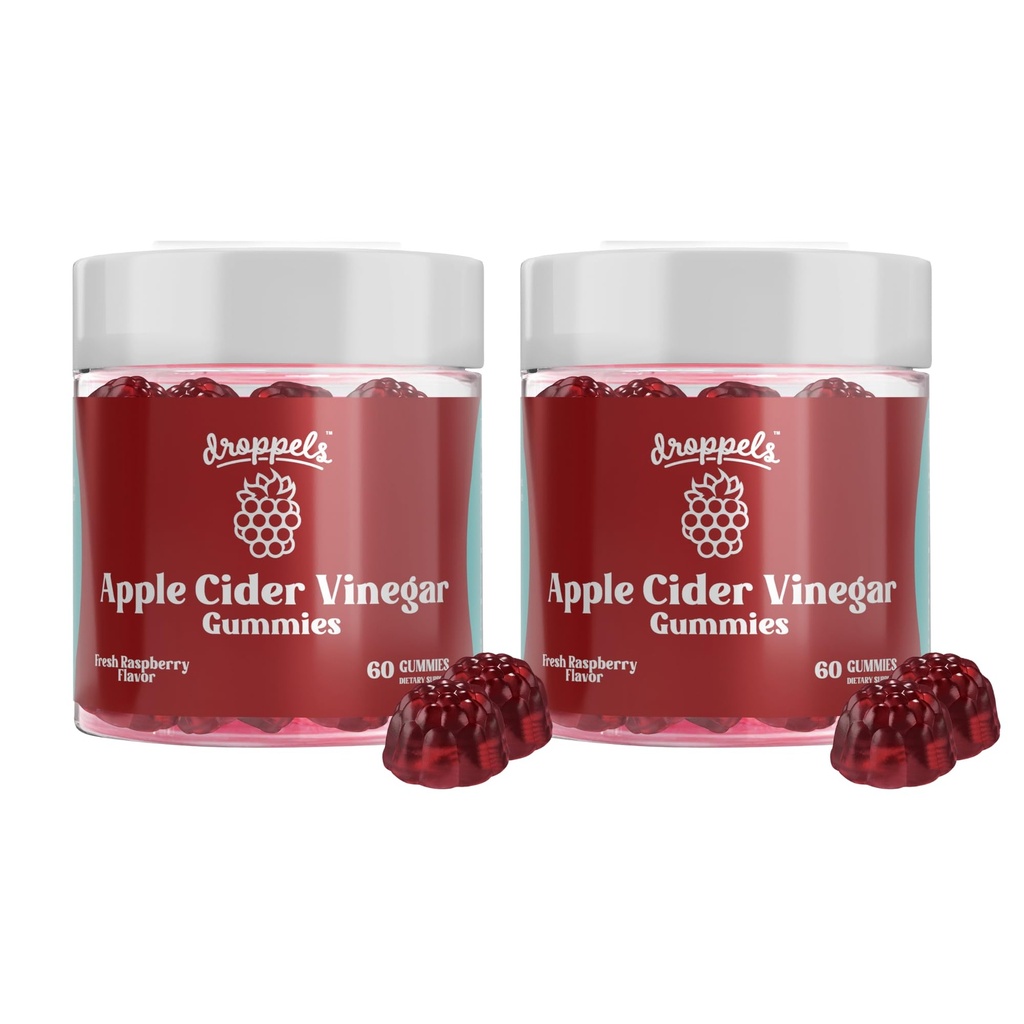 Droppels Apple Cider Vinegar Gummies 1000mg with Beet Root & Pomegranate ¦ Non-GMO, Vegan-Friendly, Gluten Free ← Soporta Digestión, Metabolismo, Energía &amp; Salud Inmunitaria ← Raspberry Flavor