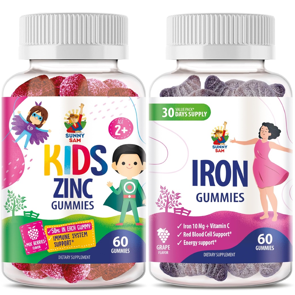 SUNNY SAM Iron Adultos con vitamina C &amp; Zinc Kids Gummies