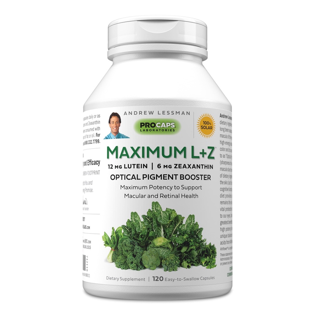 ANDREW LESSMAN Maximum L+Z 120 Softgels - 12mg Lutein, 6mg Zeaxanthin, Key Nutrients to Support Eye and Brain Health, and Promote Healthy Vision. Sin aditivos. Easy to Swallow Softgels