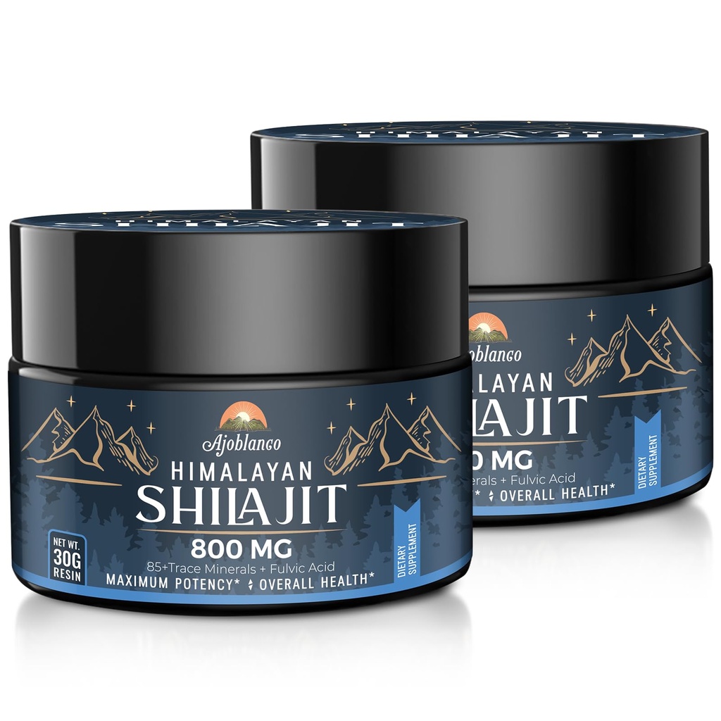 Ajoblanco 800 Mg Himalayan Shilajit Resin, Shilajit Puro Himalaya Orgánica, Shilajit Suplemento con pureza, dosis altas " Potencia para la energía, fuerza " , hombres " mujeres, 30 gramos, paquete de 2