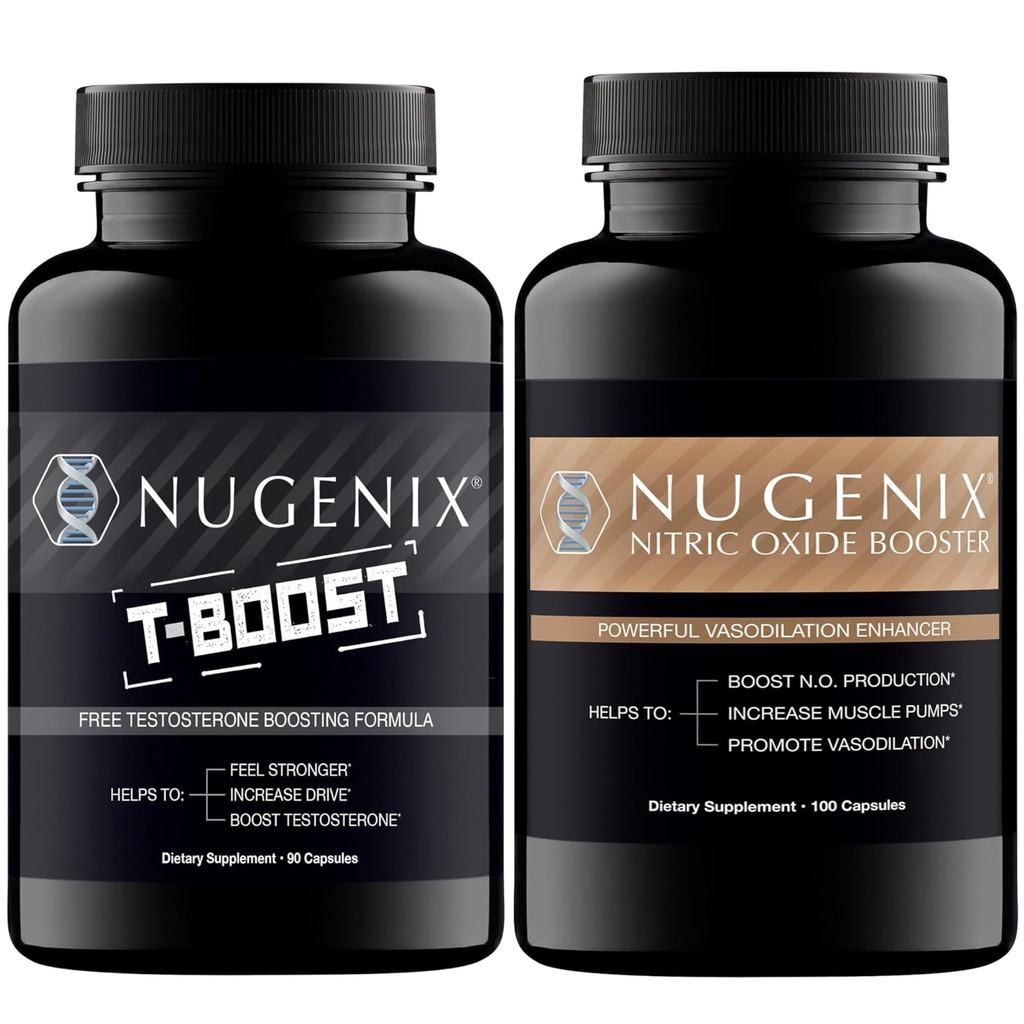 Nugenix Nitric Oxide Booster y T-Boost Free Testosterone Booster para Hombres