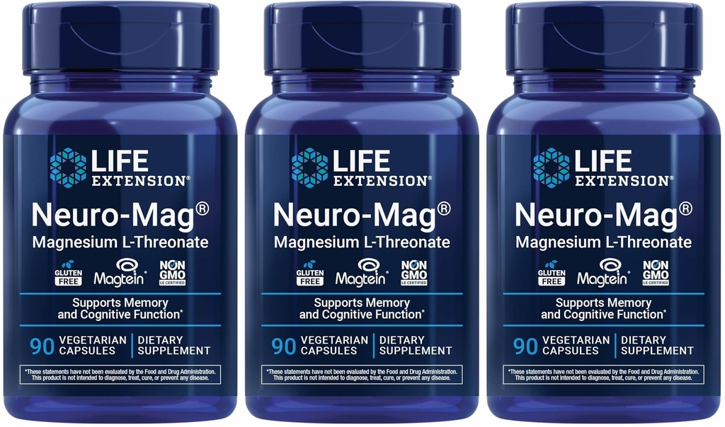 Extensión de vida Neuromag Magnesio L-treonato, 90 Cuenta (Pack of 3)