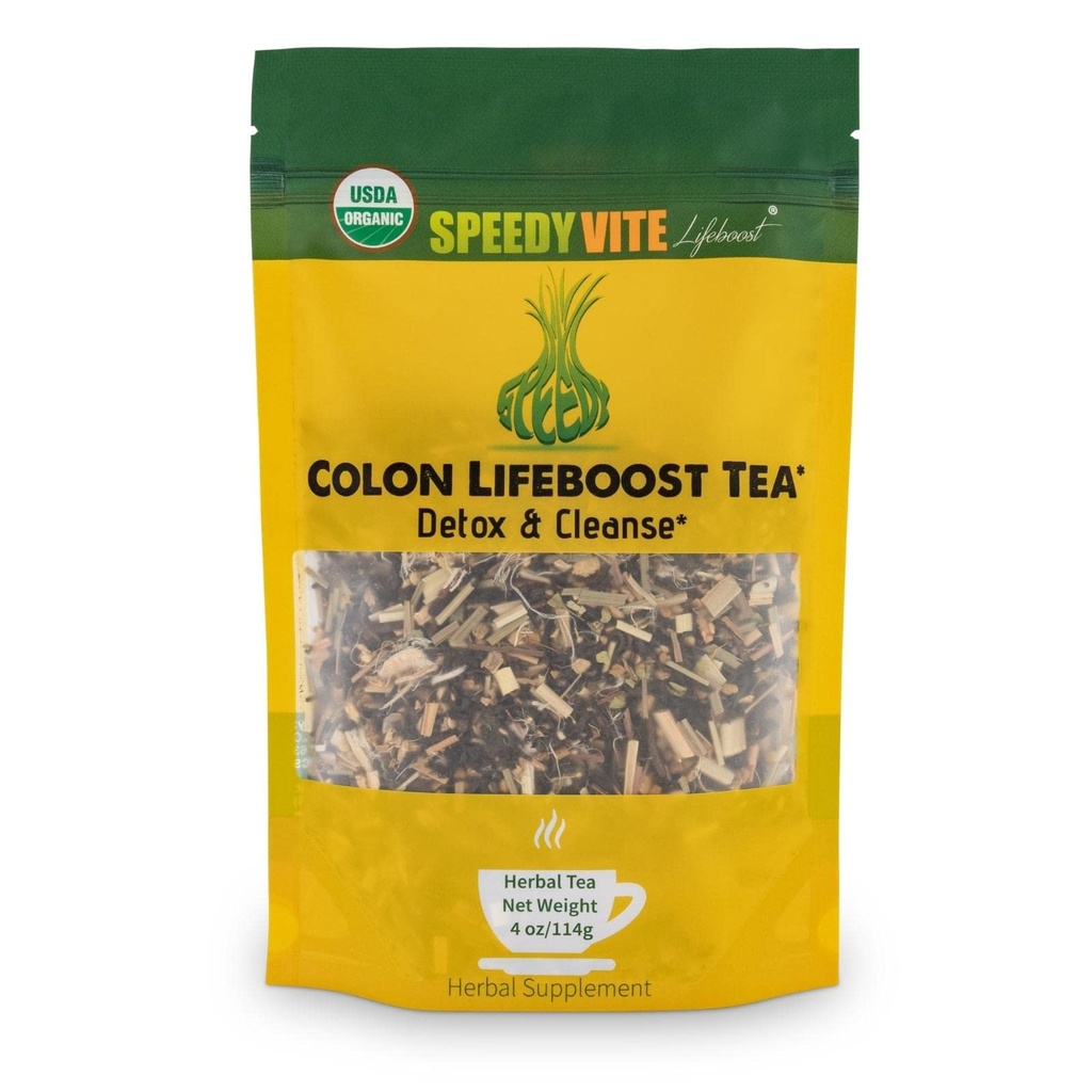 SpeedyVite Colon LifeBoost Tea Detox and Cleanse - Organic Pu'er Tea with Ginger, Lemongrass - for increased Colon Health and Function
