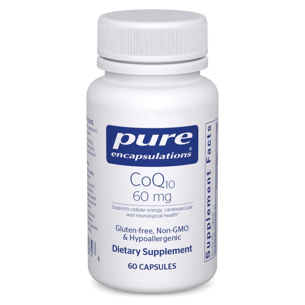 Encapsulaciones puras CoQ10 60 mg ← Coenzima Q10 Suplemento de Energía, Antioxidantes, Salud Cerebro y Celular, Cognición y Apoyo Cardiovascular* ← 60 cápsulas