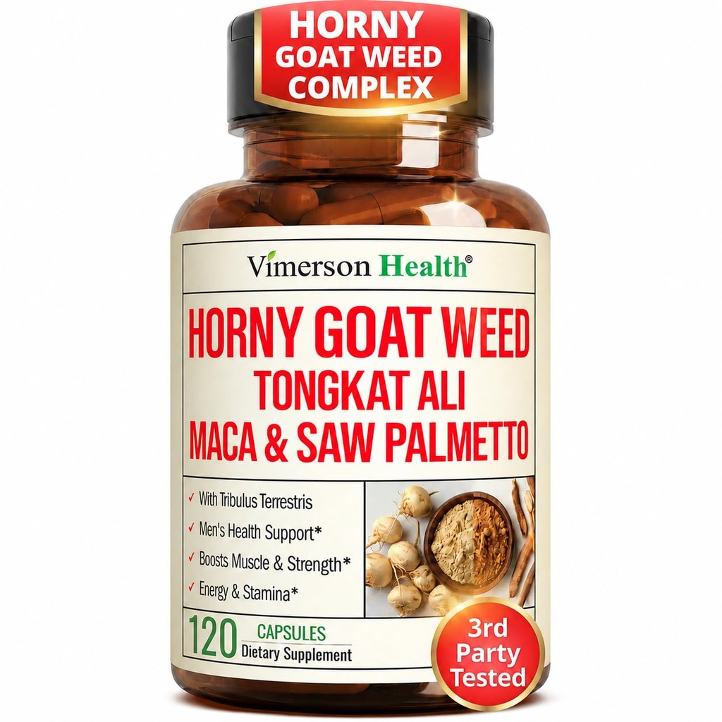 Horny Goat Weed for Men 1000mg – 9-in-1 Male Enhancing Supplement for Energy & Stamina – Hornygoatweed with Maca Root, Tongkat Ali, Saw Palmetto, Panax Ginseng & Tribulus Terrestris – 120 Capsules