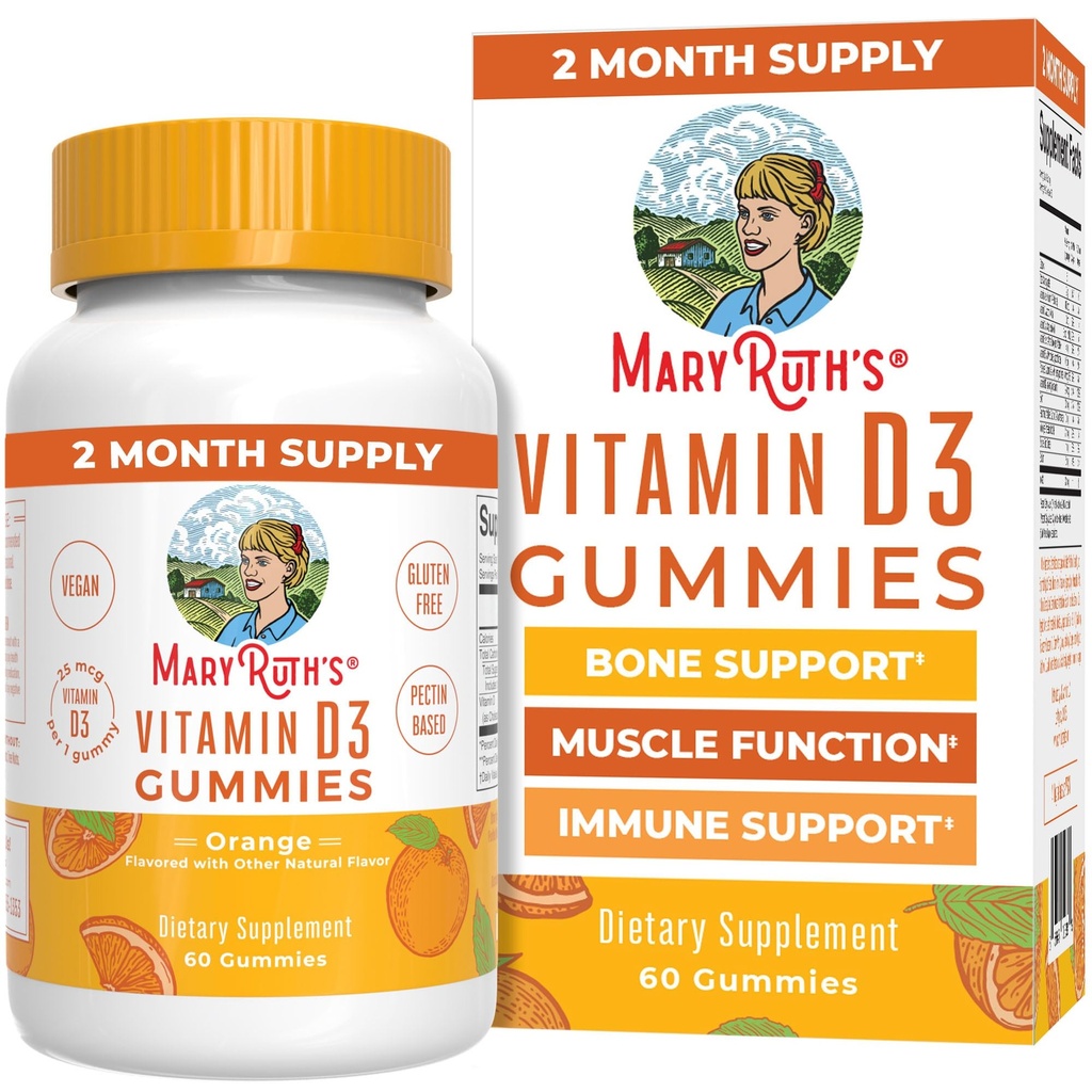 MaryRuth Organics Vitamina D3 Gummies TENIDO 2 Mes de Suministro TENIDO Adultos &amp; Niños Vitamina D Gummy ANTERIMÚN Apoyo Suplemento TEN VIT D3 1000IU for Bone Health CapacidadMuscle Función ANTE Vegan ANTE NO GMO TEN Gluten Free TEN 60