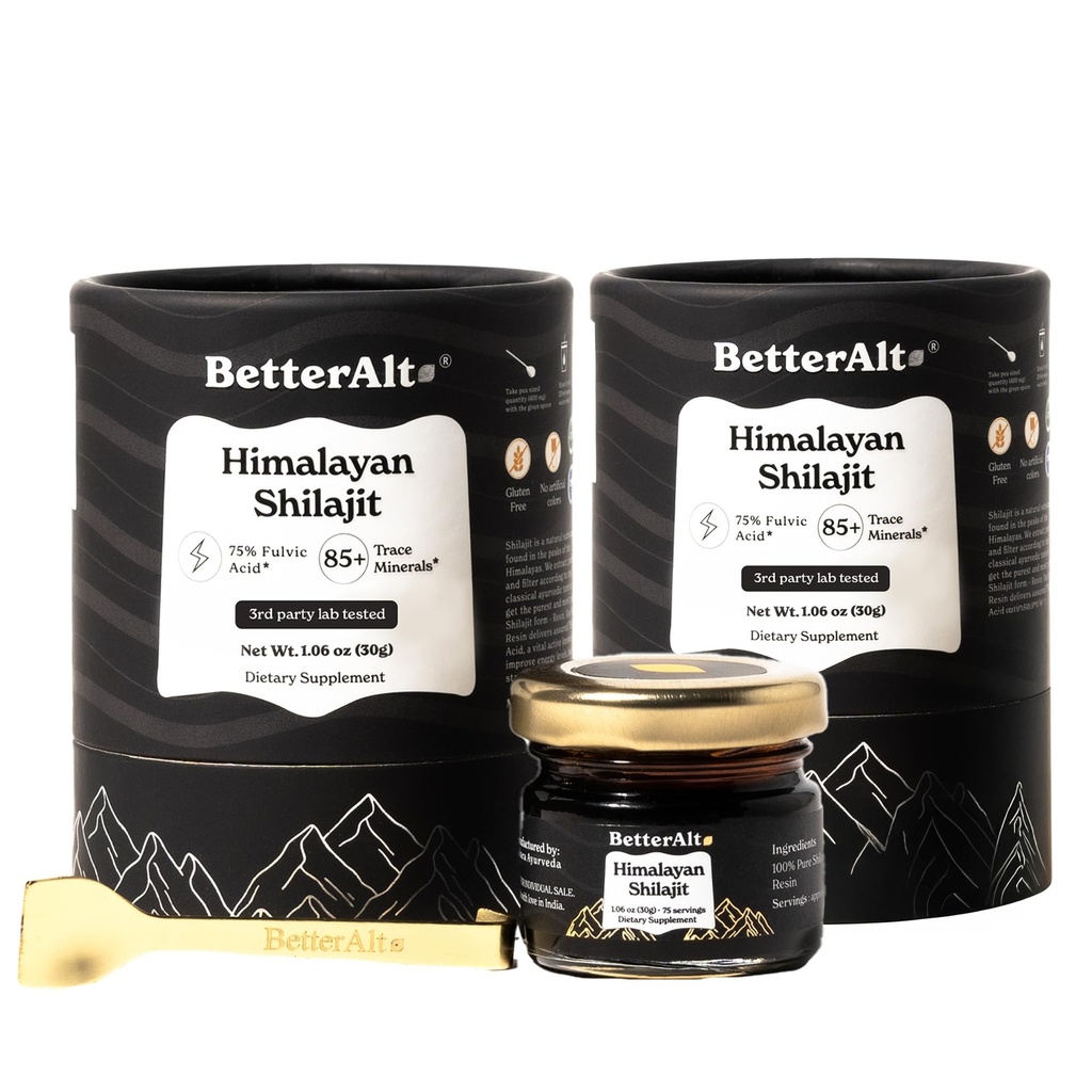 Better Alt Pure Himalayan Shilajit Resin Pack of 2 High Potency Gold Grade 150 Servings for Energy Boost &amp; Immune Support, 85+ Trace Minerals, 75%+ Fulvic Acid, with Lab Test Report,400 mg