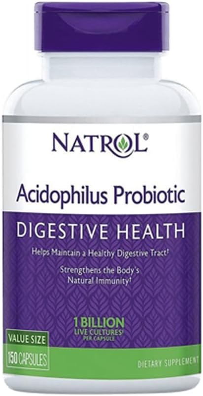 Natrol Acidophilus 100mg Capsules, Desflavorado, Púrpura, 150 Cuenta, Pack de 3