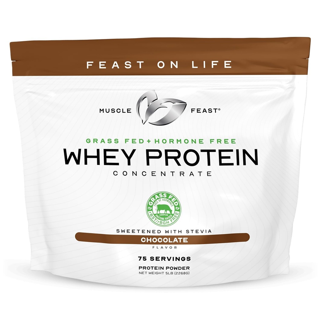 Muscle Feast Grass-Fed Whey Protein Concentrate Powder, All Natural, Hormone Free Pasture Raised Whey Protein Powder for Women &amp; Men, Clean, Non-GMO & Gluten Free Whey Concentrate - Chocolate, 5lb
