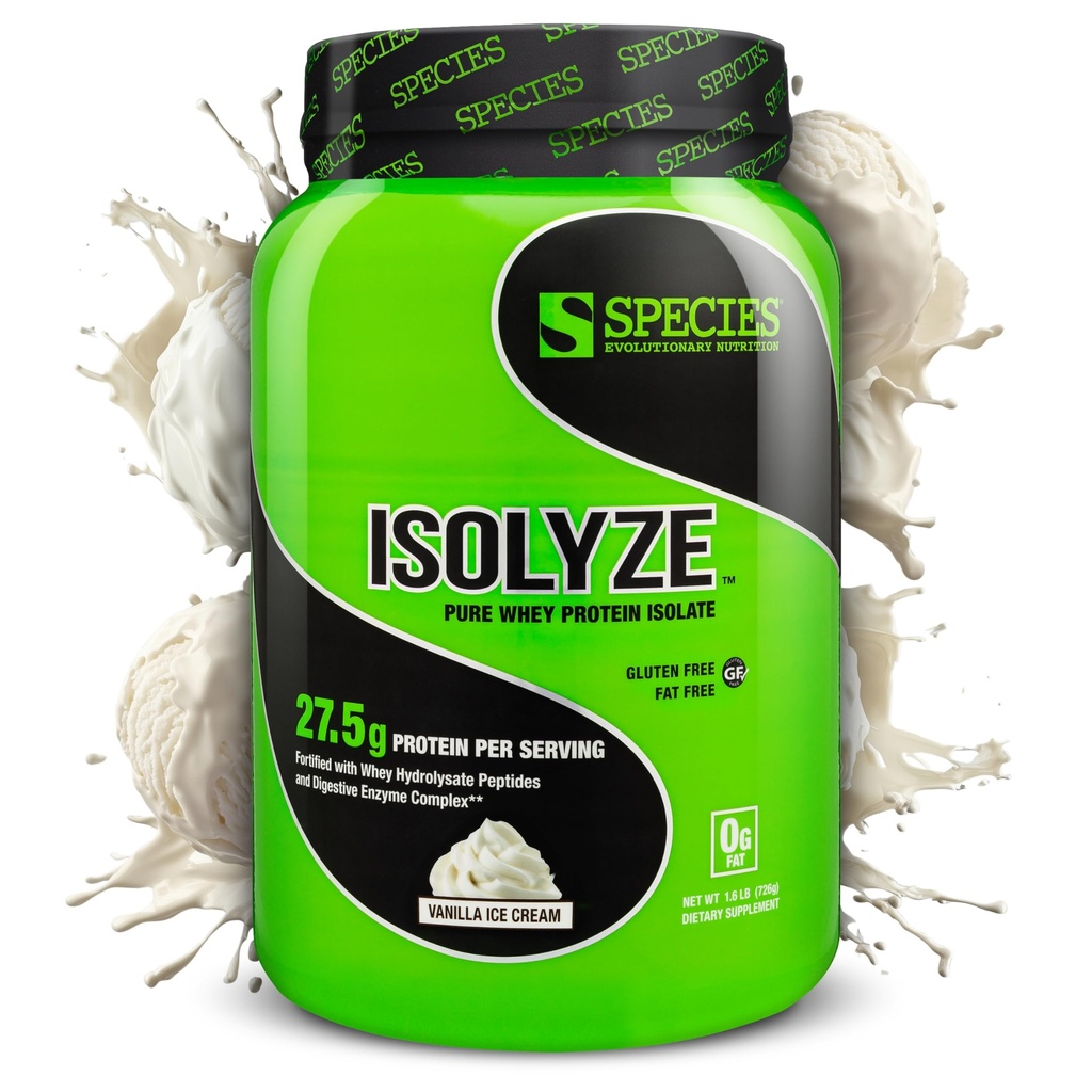 Especies Nutrición Isolyze Whey Protein Powder, 100% Whey Isolate for Muscle Building, 27.5g Protein Por Scoop, No Sugar & Low Fat (Vanilla Ice Cream, 22 Servings)