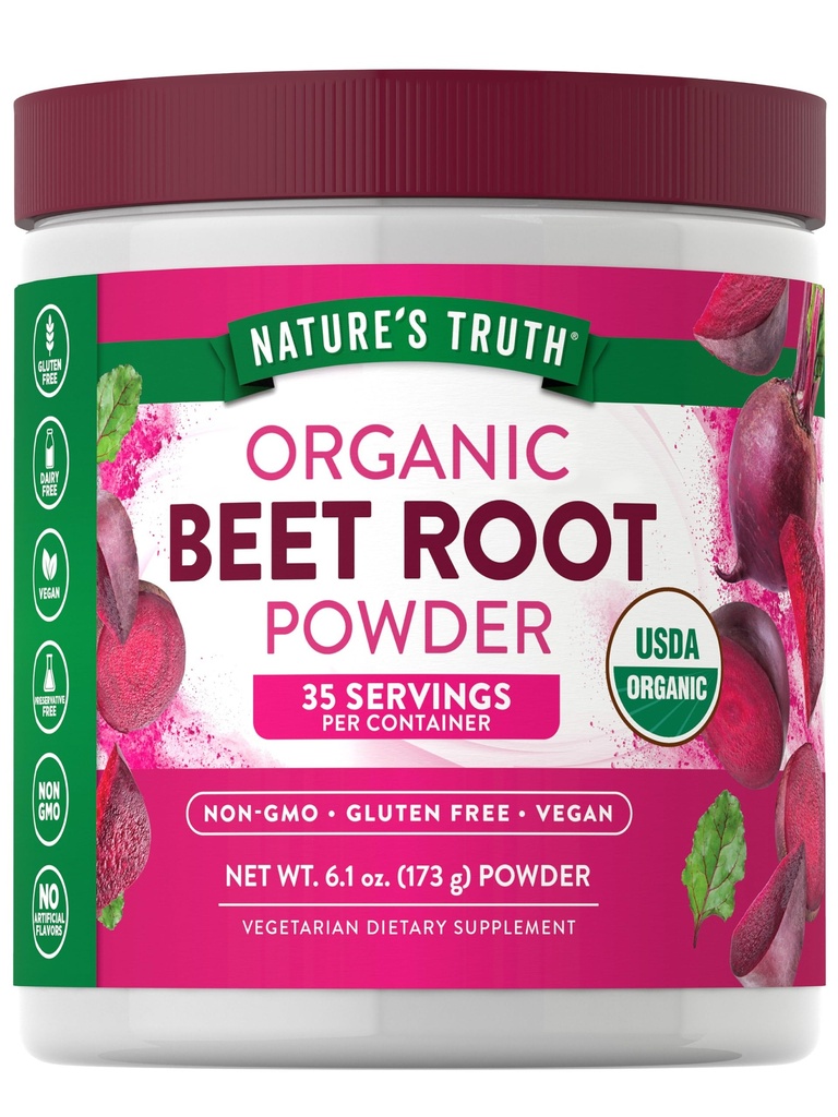 Verdad de la naturaleza Orgánica Beet Root Powder TEN 6.1 oz ANTE Vegan, No GMO &amp; Gluten Suplemento Libre