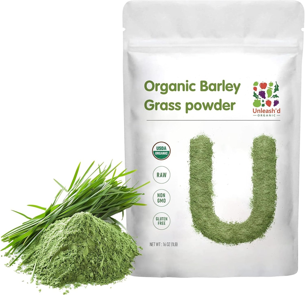 Polvo de cebada ORGANIC 1 Libra 100% Puro &amp; Ecológico, Superalimentos Verdes Ricos en vitaminas, minerales, fibras y antioxidantes