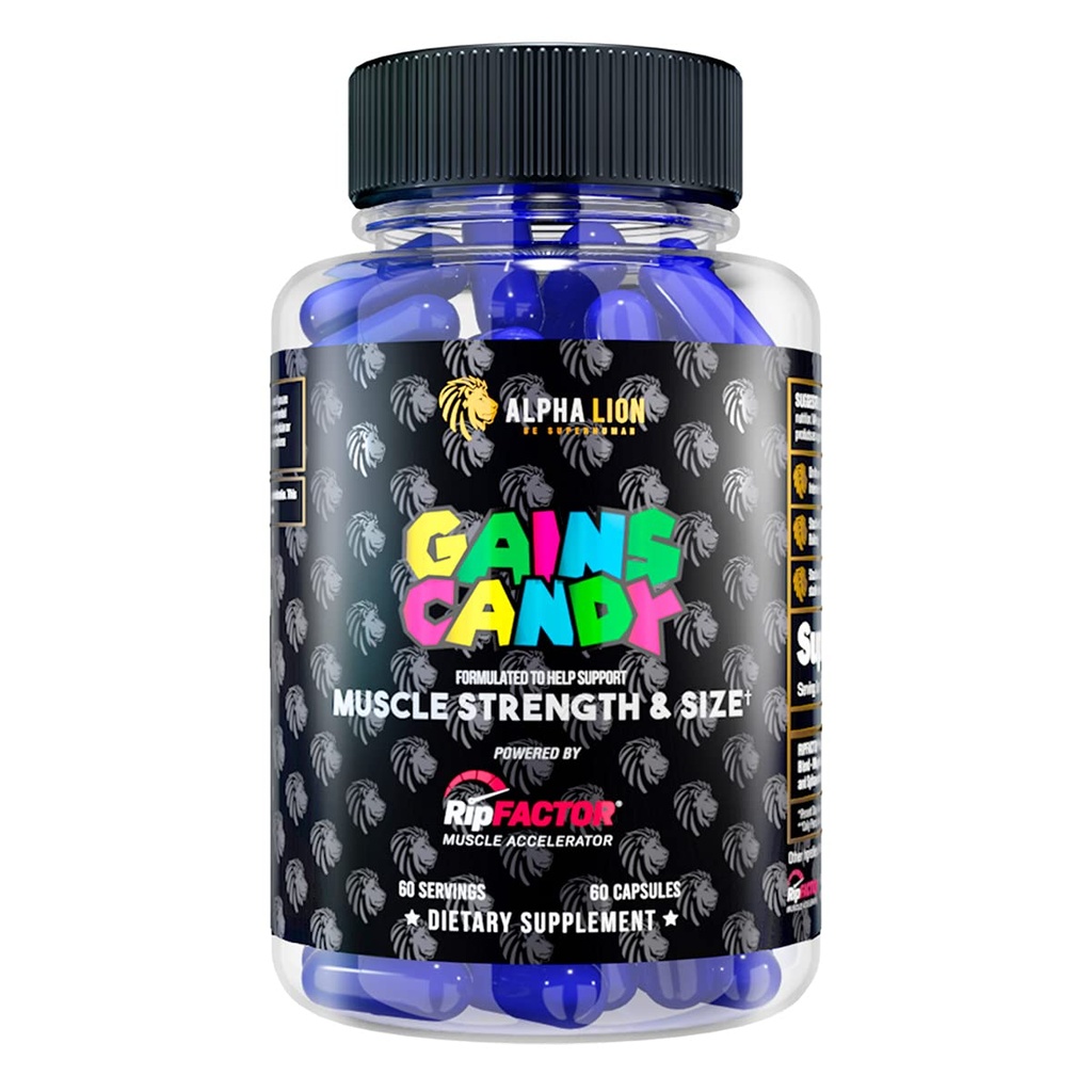 ALPHA LION obtiene dulces, píldoras suplementarias para el crecimiento muscular, tamaño, fuerza, nitr óxido, constructor muscular, uso diario para mejorar el rendimiento de energía y entrenamiento, 60 cápsulas (RipFACTOR®)