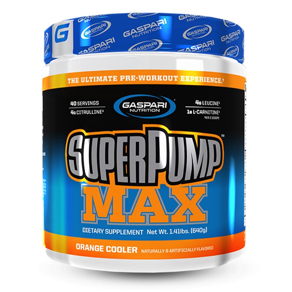 Gaspari Nutrition SuperPump MAX, The Ultimate Pre Workout Powder, Sostened Energy Preworkout, Nitric Oxide Booster, Muscle Growth, Recovery & Replenishes Electrolytes (40 Serving, Orange Cooler)