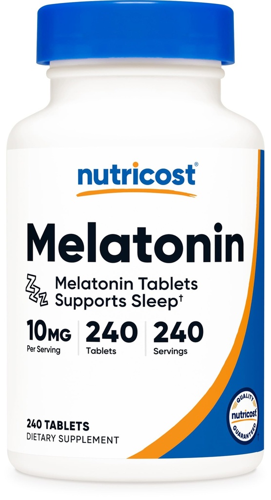 Nutricost Melatonin 10mg, 240 Tablets - 10mg Por Serving, Non-GMO, Gluten Free